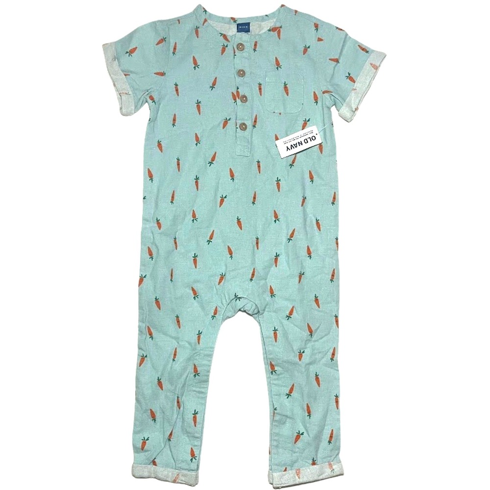 Old Navy Baby 18 24 Mos Carrot Easter Blue Longall Outfit 1pc‎ Linen Rayon NWT